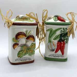 Delizie Di Calabria Canister Set Mushroom Red Pepper Garlic Italy Vintage Retro